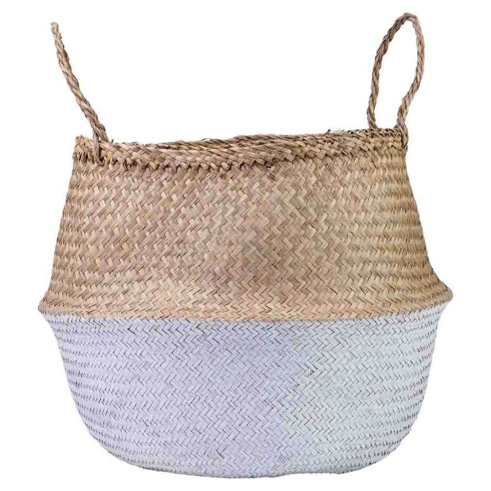 Naturkorb mit Griffen, lackiert, T40x36/48h cm Weiß - Maisons Du