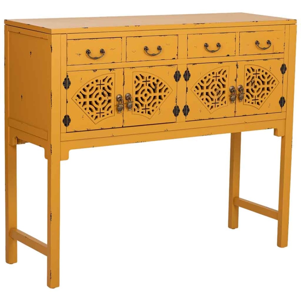 Wanderlust deco Konsolentisch aus Holz, 120x40x102 cm (H) Gelb style exotic Gelb Spanplatte