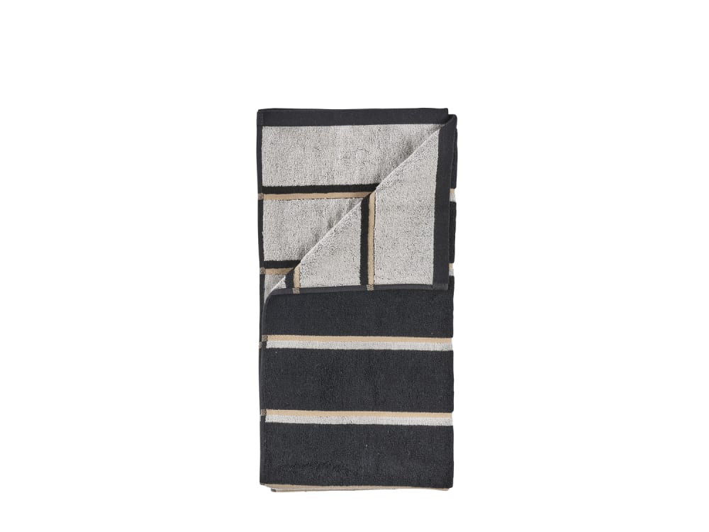 Serviette de bain en coton noir, gris clair et camel  140 x 70 cm