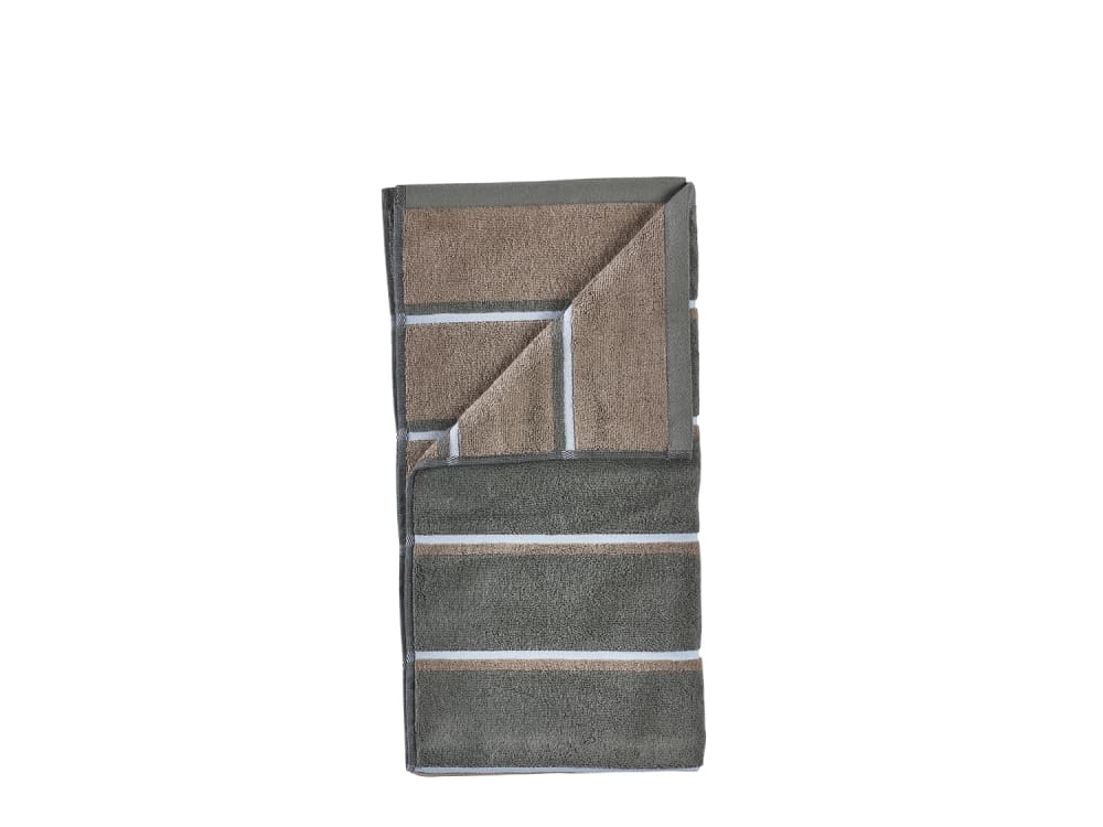 Serviette de bain en coton vert olive, taupe et bleu 140 x 70 cm