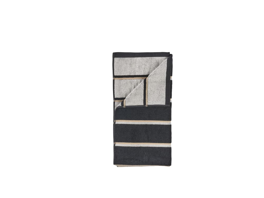 Serviette de bain en coton noir, gris clair et camel 100 x 50 cm