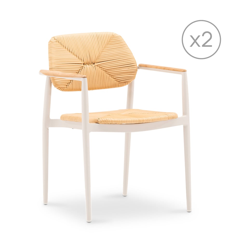 Lot 2 chaises empilables en aluminium et rotin