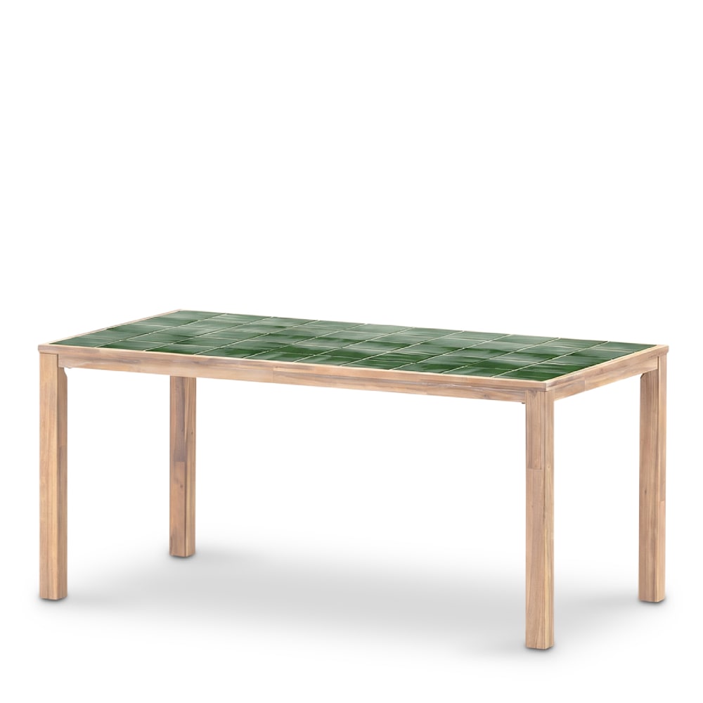 Table haute rectangulaire, bois et céramique 207x106x90 vert