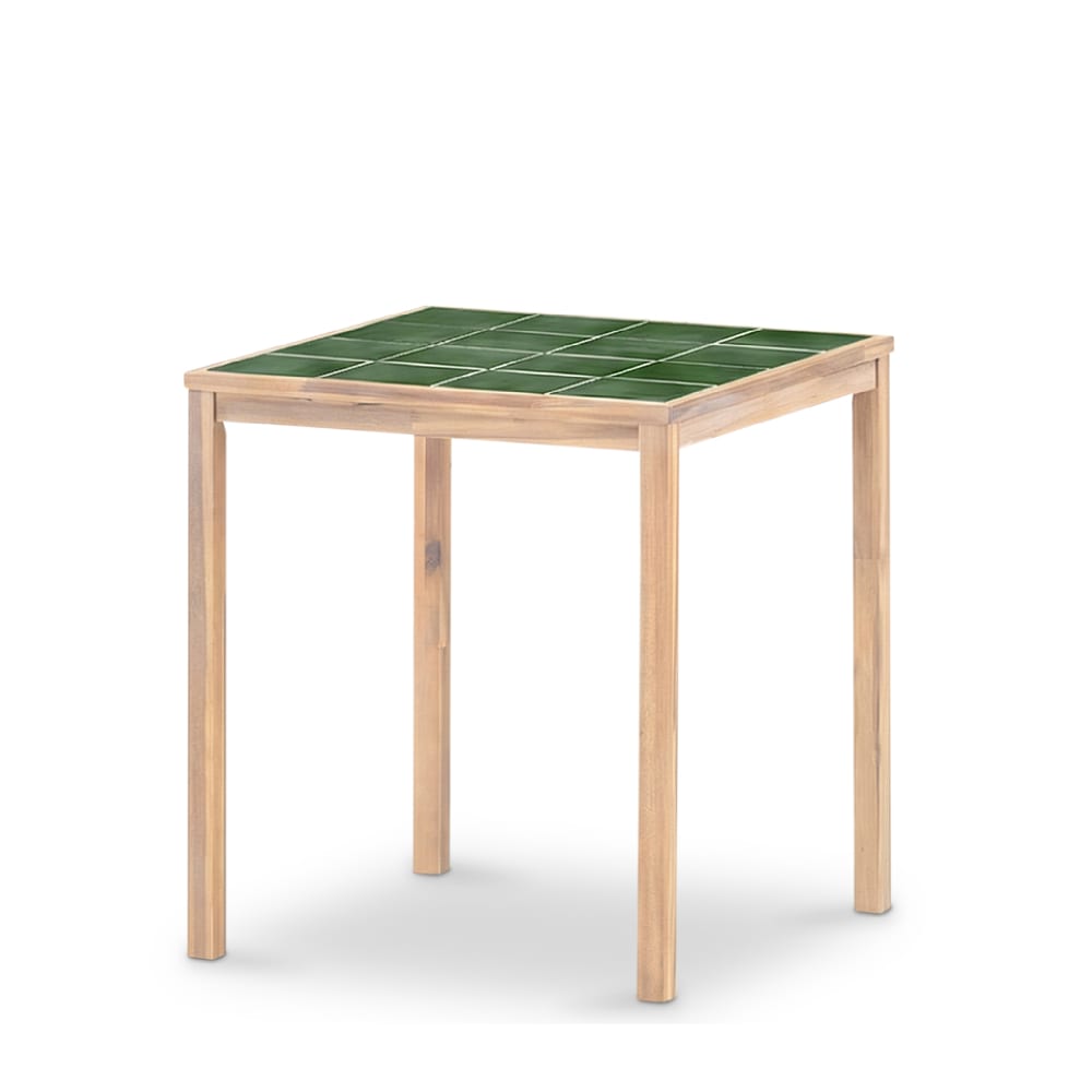 Table haute carrée, bois et céramique 86x86x90 vert