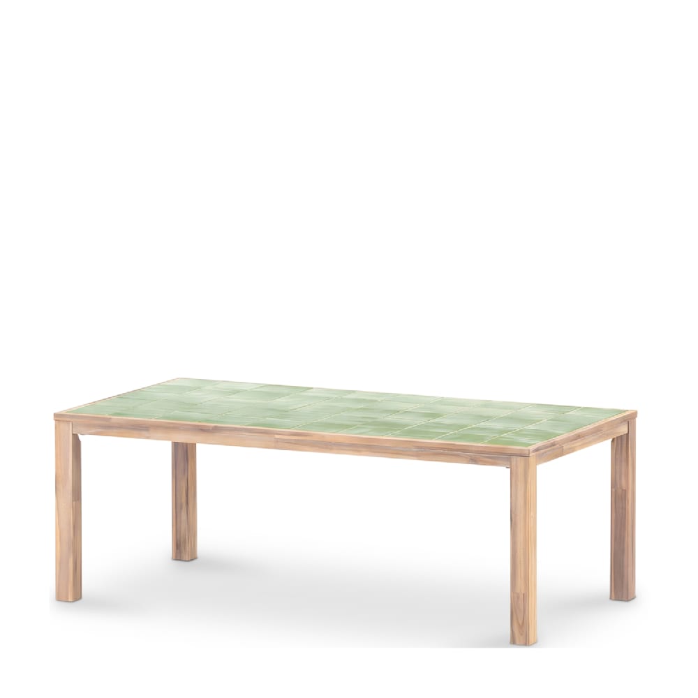 Table à manger rectangulaire, bois et céramique 207x106x76 vert clair
