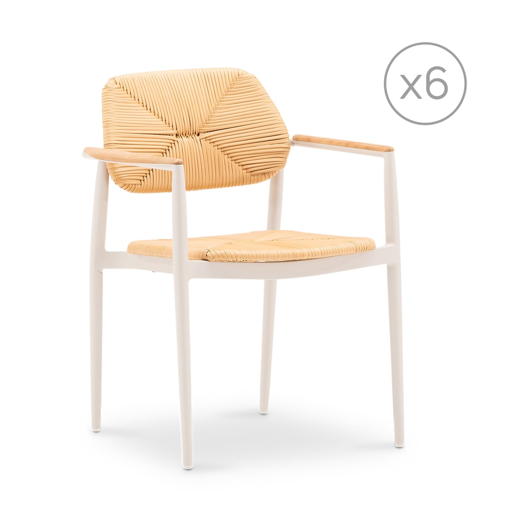 Lot 6 chaises empilables en aluminium et rotin
