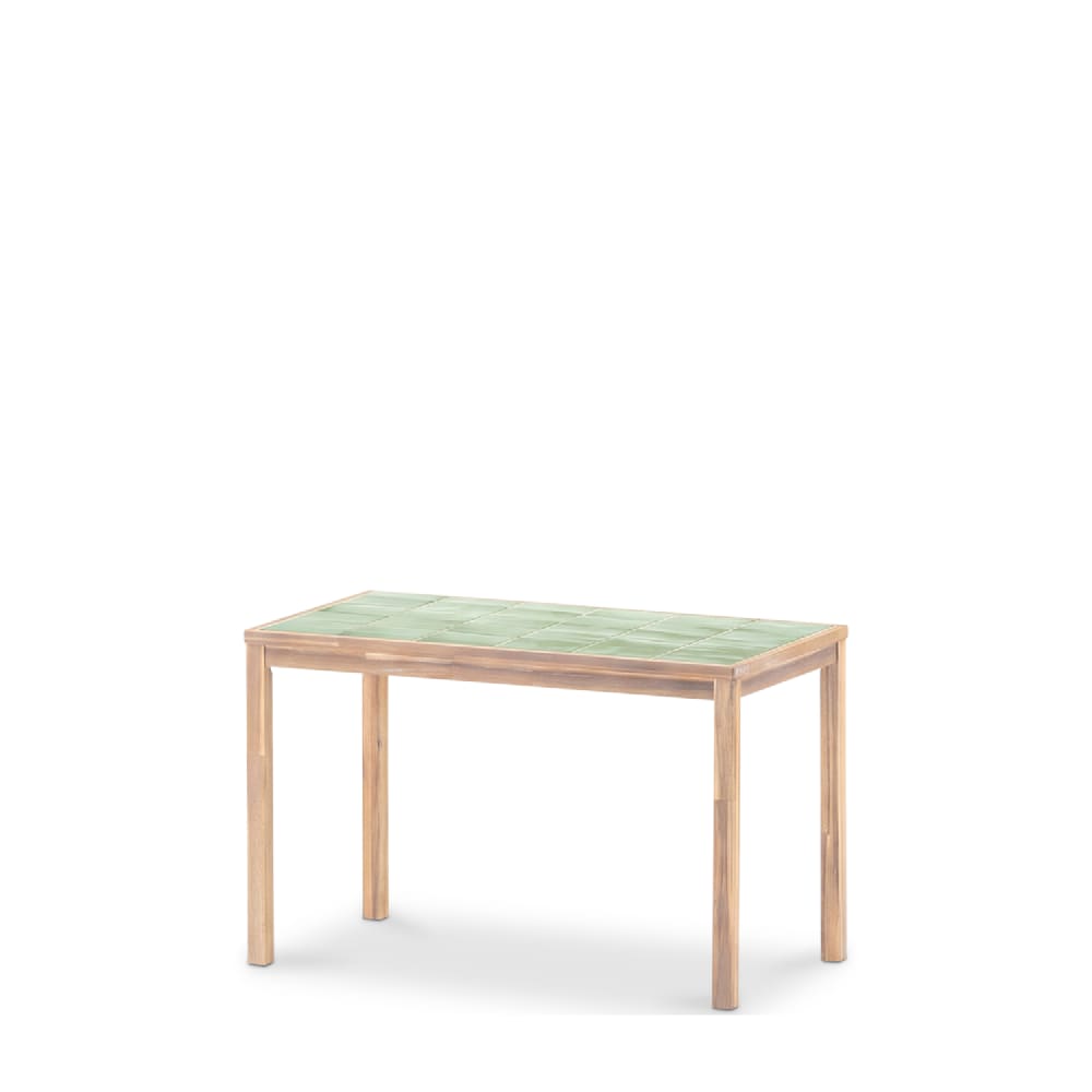 Table à manger rectangulaire, bois et céramique 127x66x76 vert clair