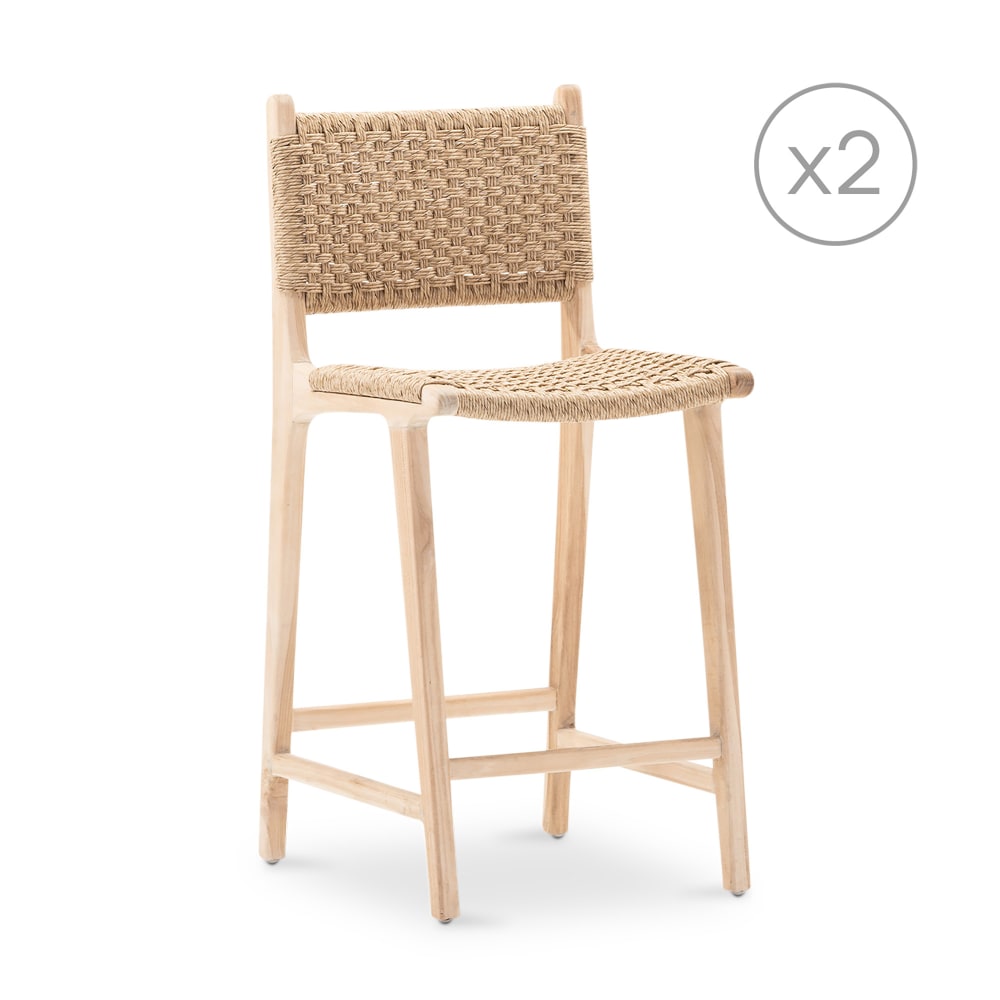 Lot de 2 tabourets bar - teck