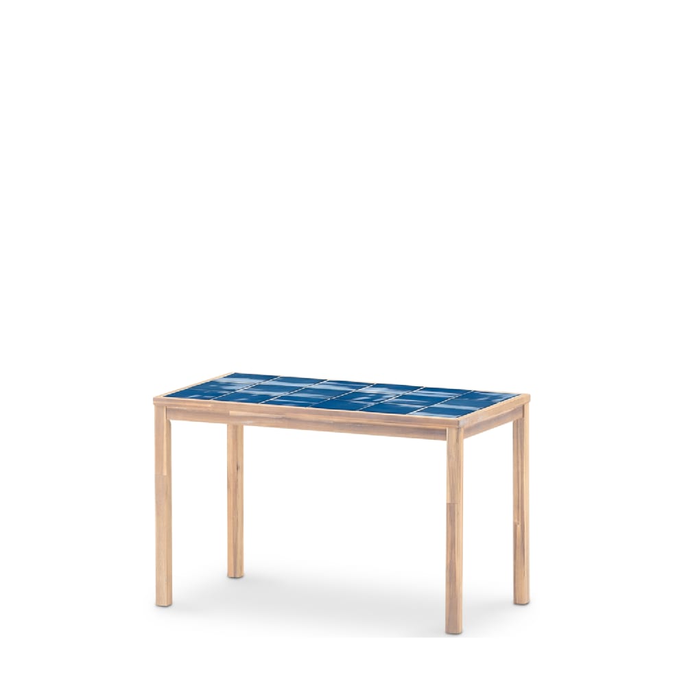 Table à manger rectangulaire, bois et céramique 127x66x76 bleu