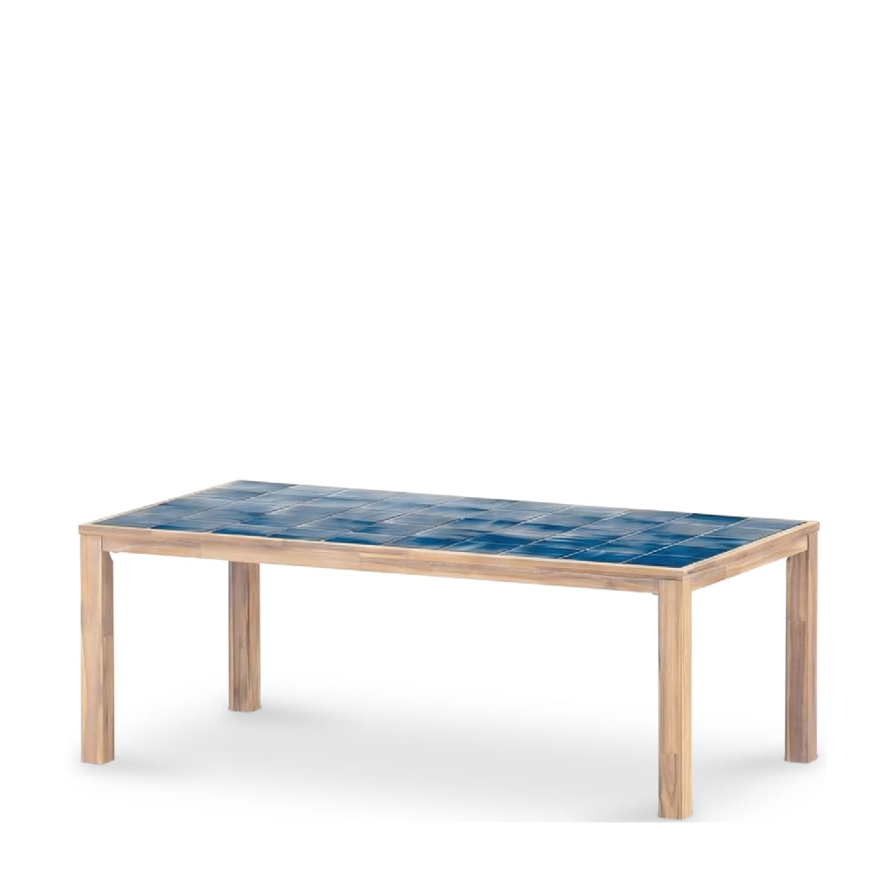 Table à manger rectangulaire, bois et céramique 207x106x76 bleu