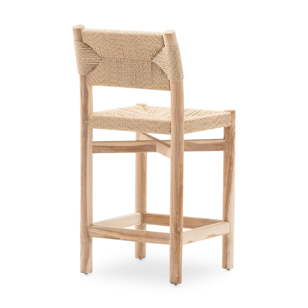 6er-Pack beigefarbene Hocker aus Teakholz und Rattan - Maisons Du