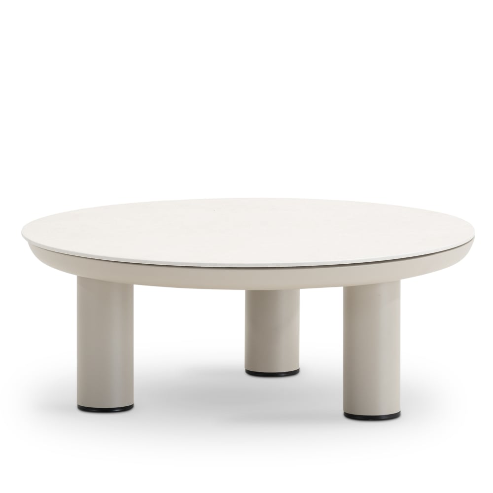 Table basse D80x30, plateau en imitation pierre beige