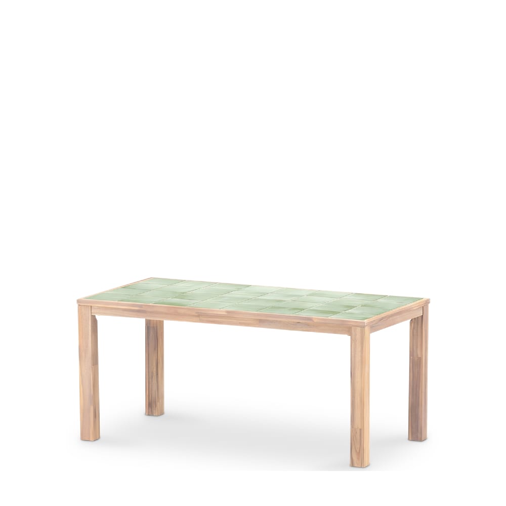 Table à manger rectangulaire, bois et céramique 167x87x76 vert clair