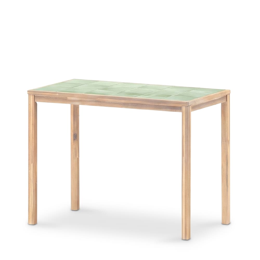 Table haute rectangulaire, bois et céramique 127x66x90 vert clair