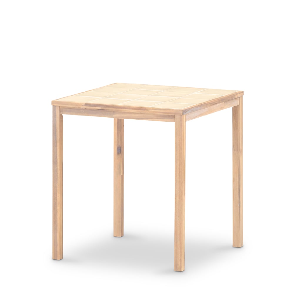 Table haute carrée, bois et céramique 86x86x90 beige