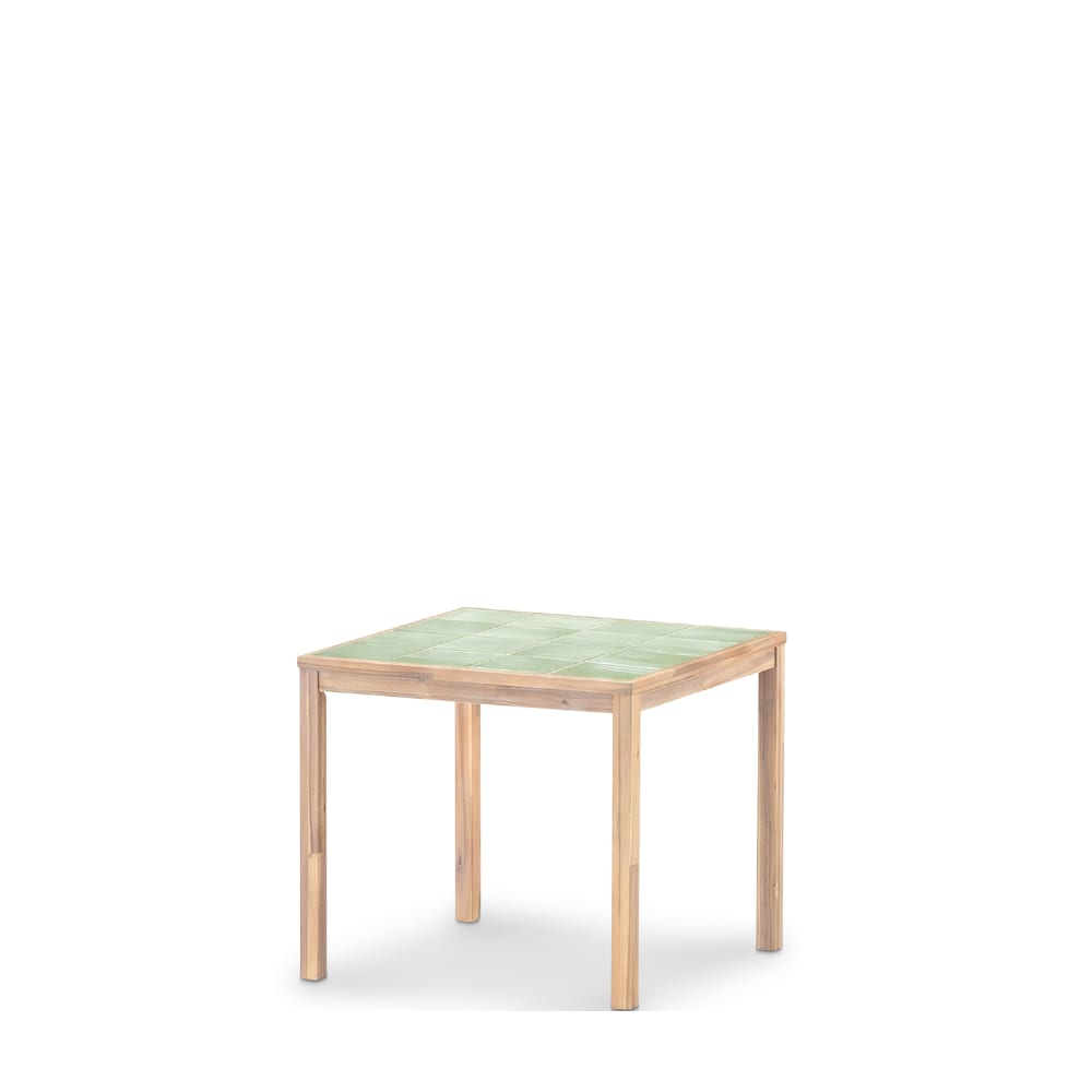 Table à manger carrée, bois et céramique 86x86x76 vert clair