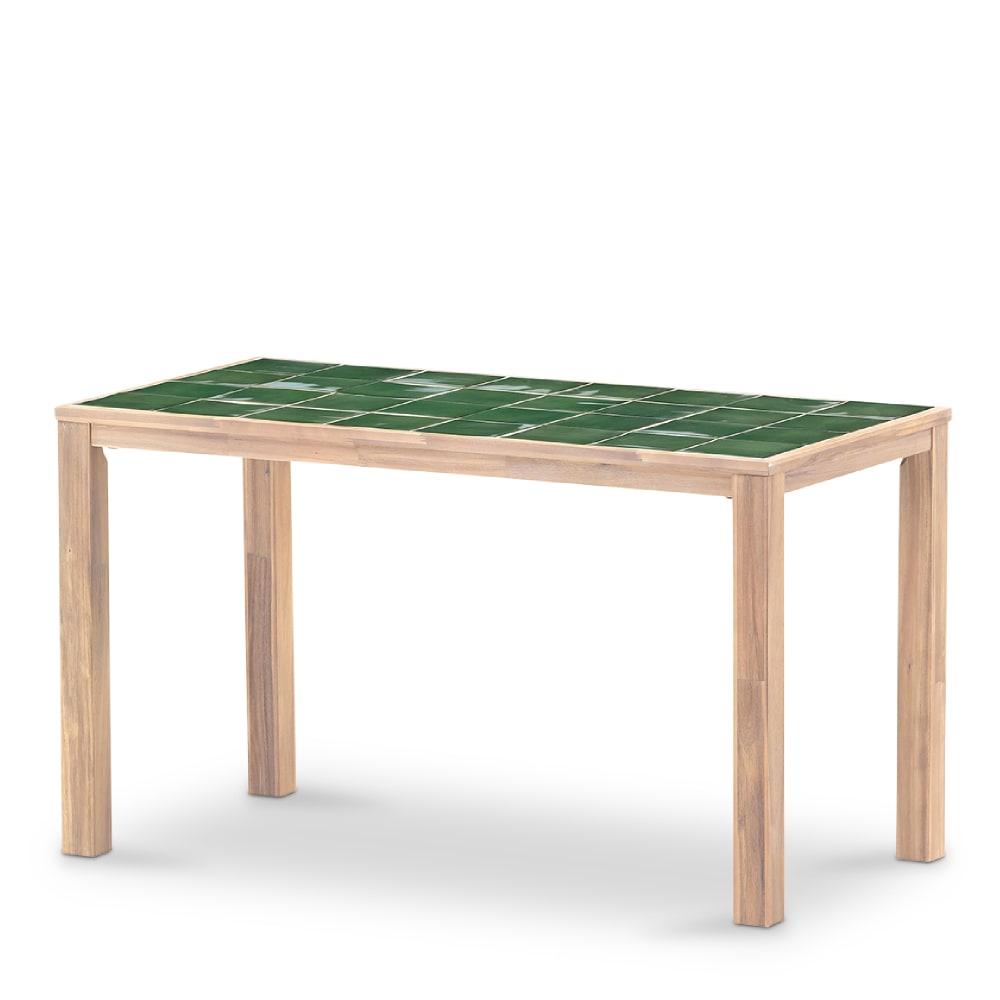 Table haute rectangulaire, bois et céramique 167x87x90 vert