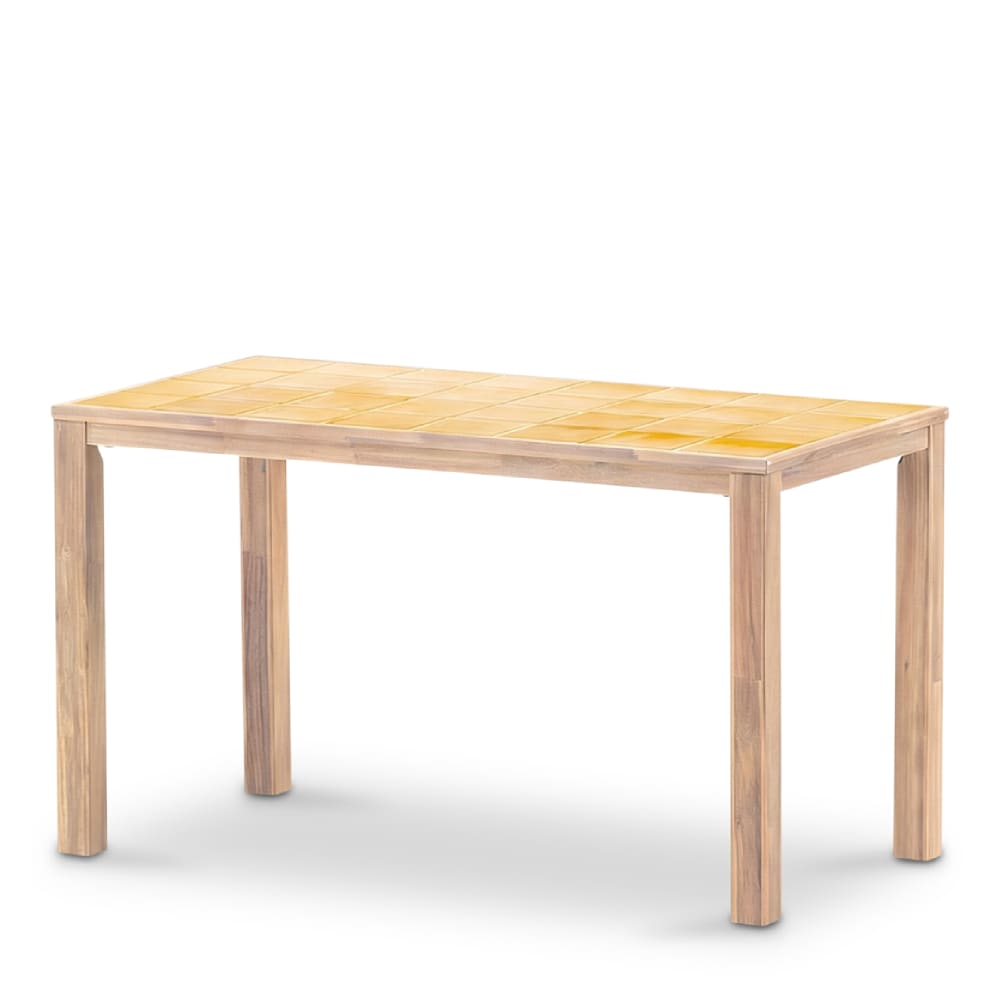 Table haute rectangulaire, bois et céramique 167x87x90 moutarde