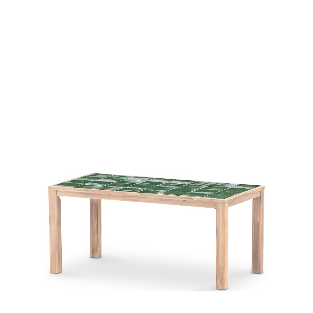 Table à manger rectangulaire, bois et céramique 167x87x76 vert