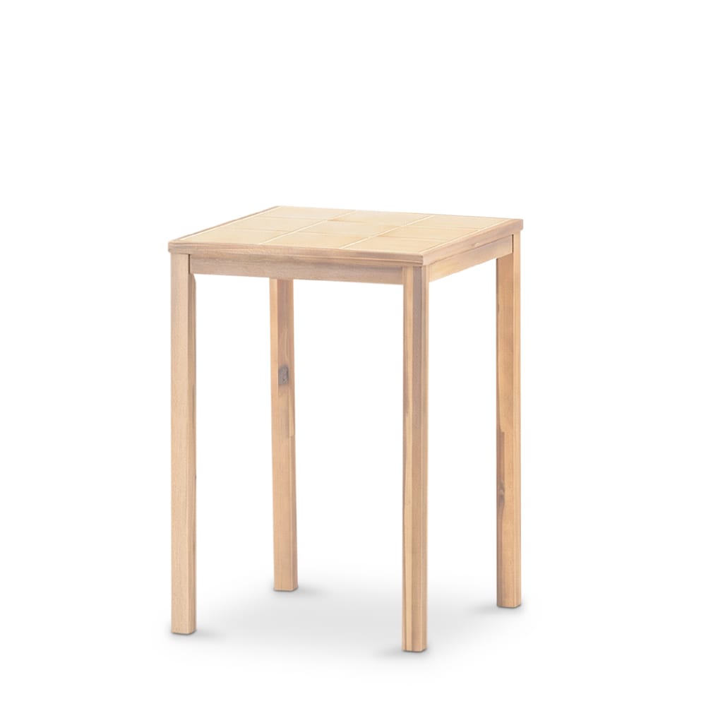 Table haute carrée, bois et céramique 66x66x90 beige