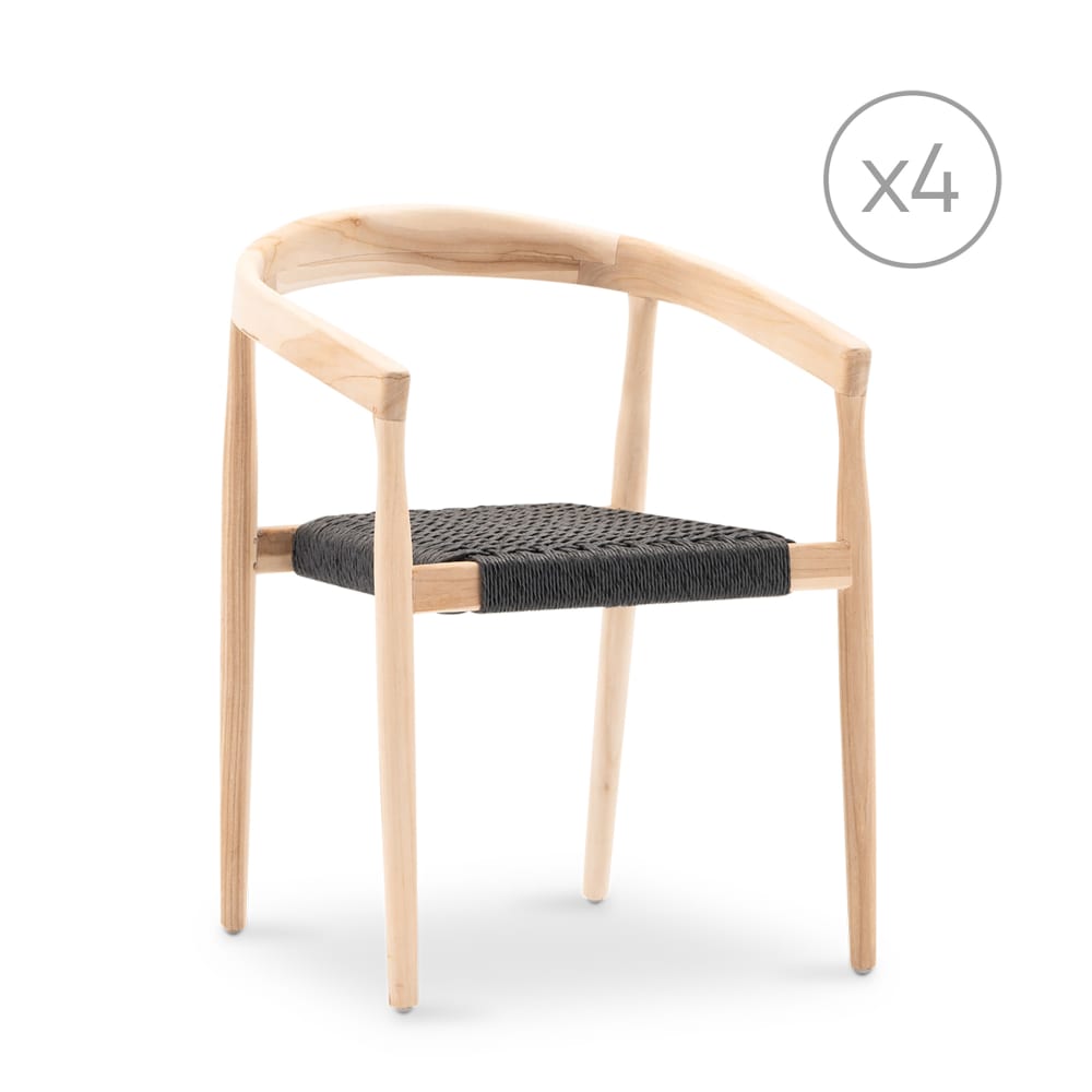 Lot 4 chaises courbes empilables en teck et rotin noir