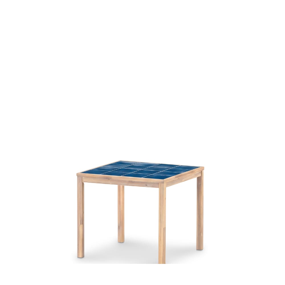 Table à manger carrée, bois et céramique 86x86x76 bleu