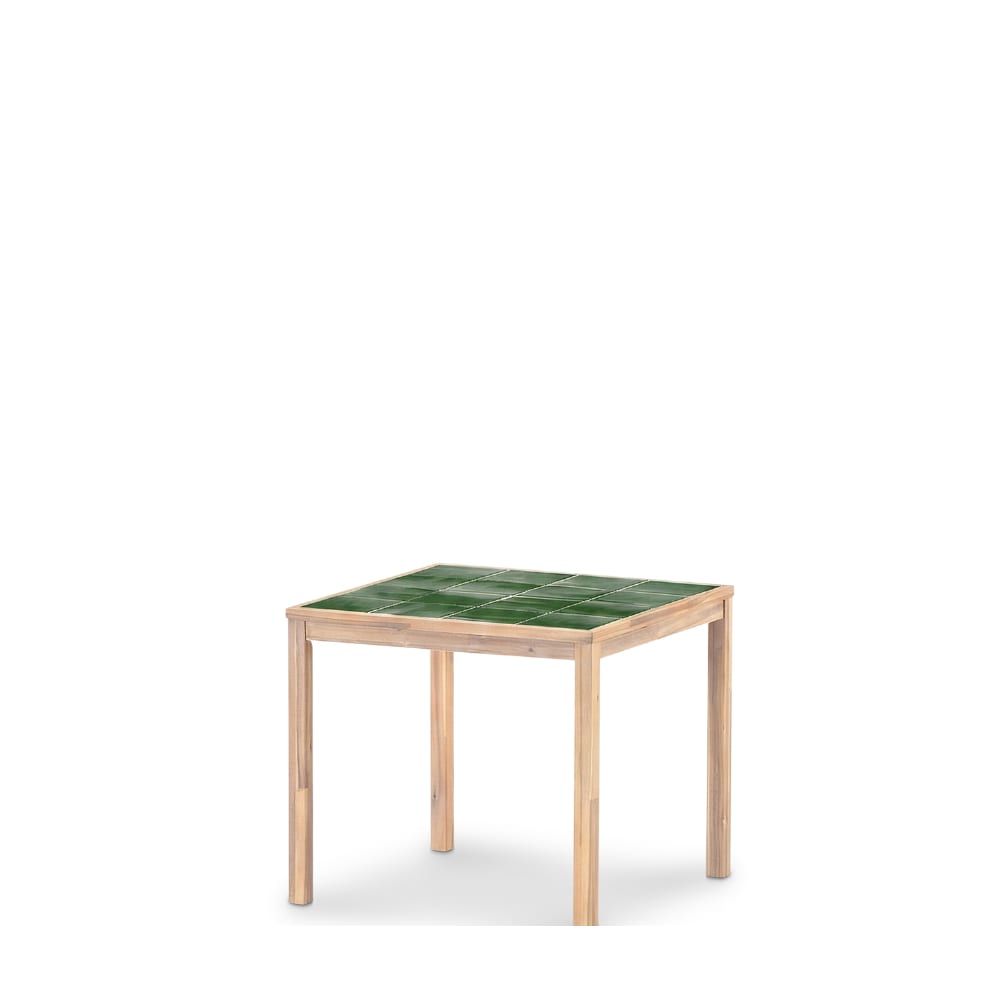 Table à manger carrée, bois et céramique 86x86x76 vert