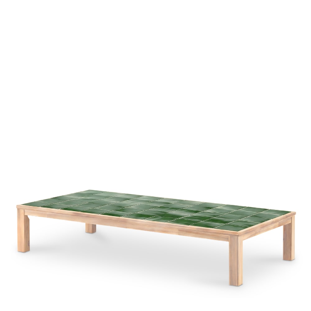 Table à manger rectangulaire, bois et céramique 207x106x76 vert