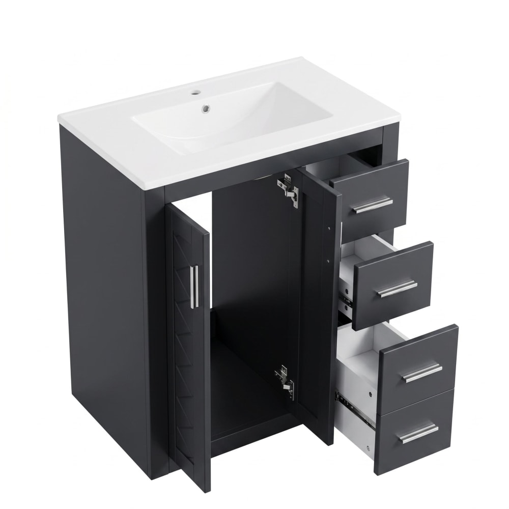 Urban Meuble Badunterschrank 76cm mit 2 Türen und 4 Schubladen, Anthrazit-Schwarz Schwarz Spanplatte