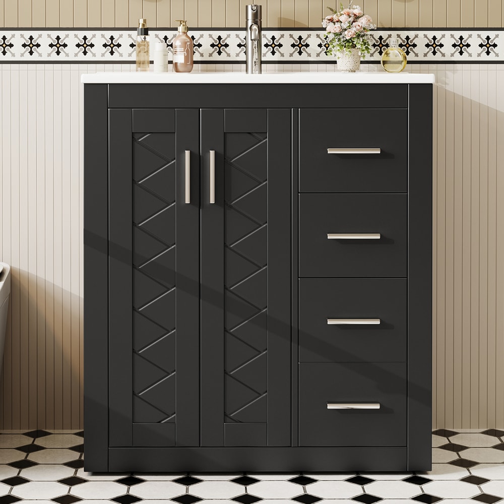 Badunterschrank 76cm mit 2 Türen und 4 Schubladen,