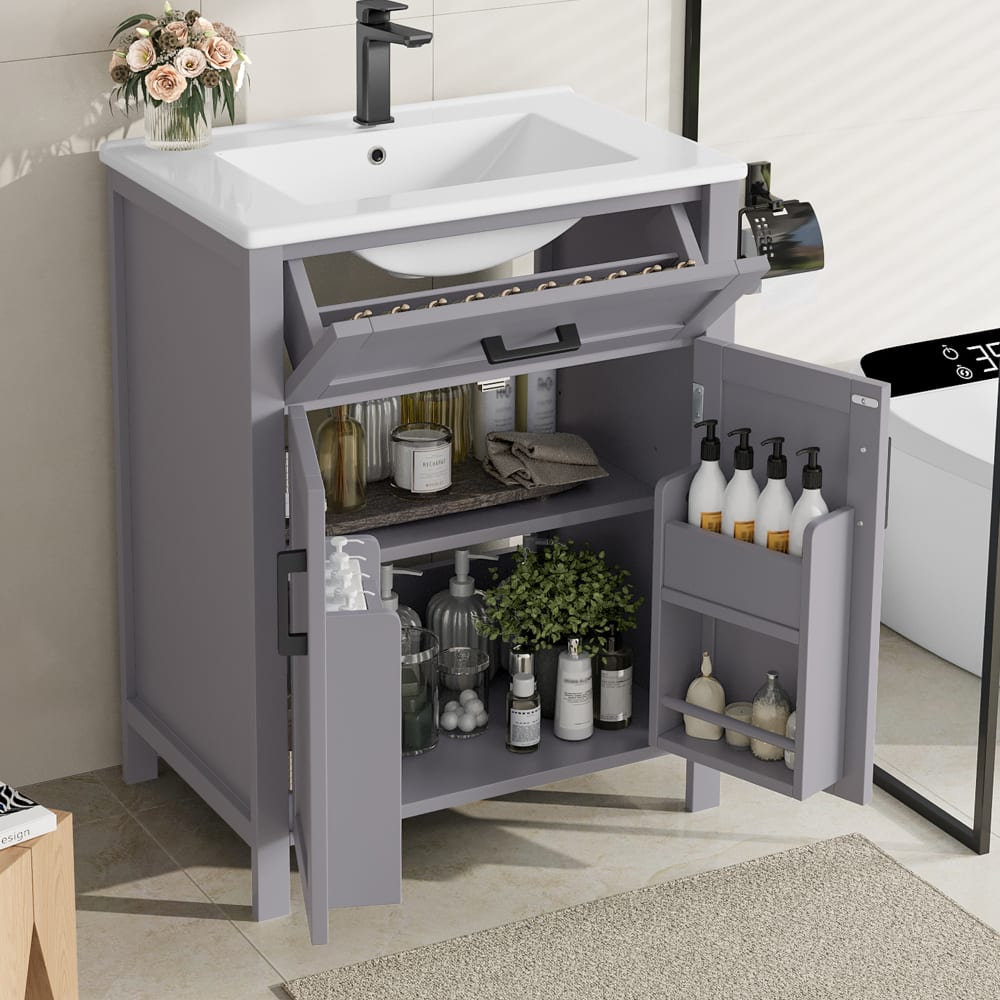 Waschbeckenschrank mit Stauraum und Halter 60 cm, Grau - Maisons