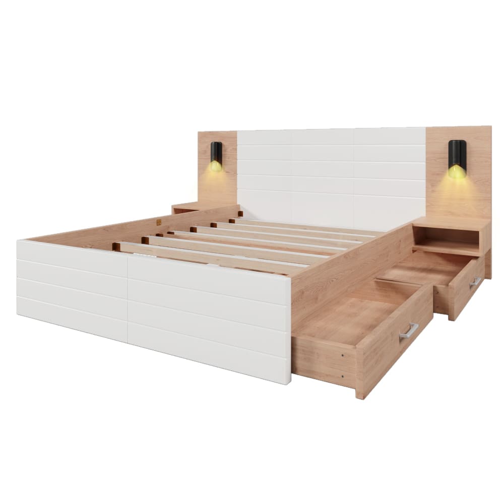 Lit effet bois et blanc - led
