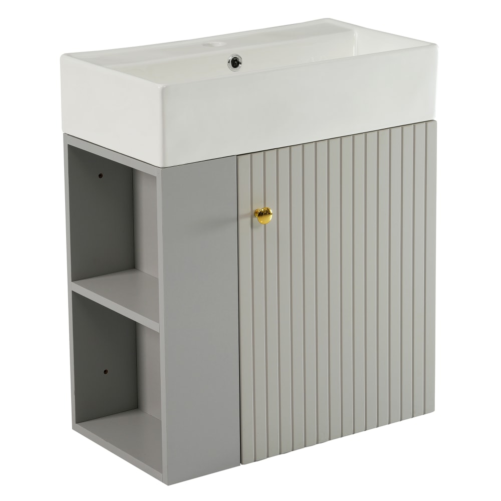 Meuble Lave-mains Gris avec Porte à Rainures et Vasque, 55cm — Beyit