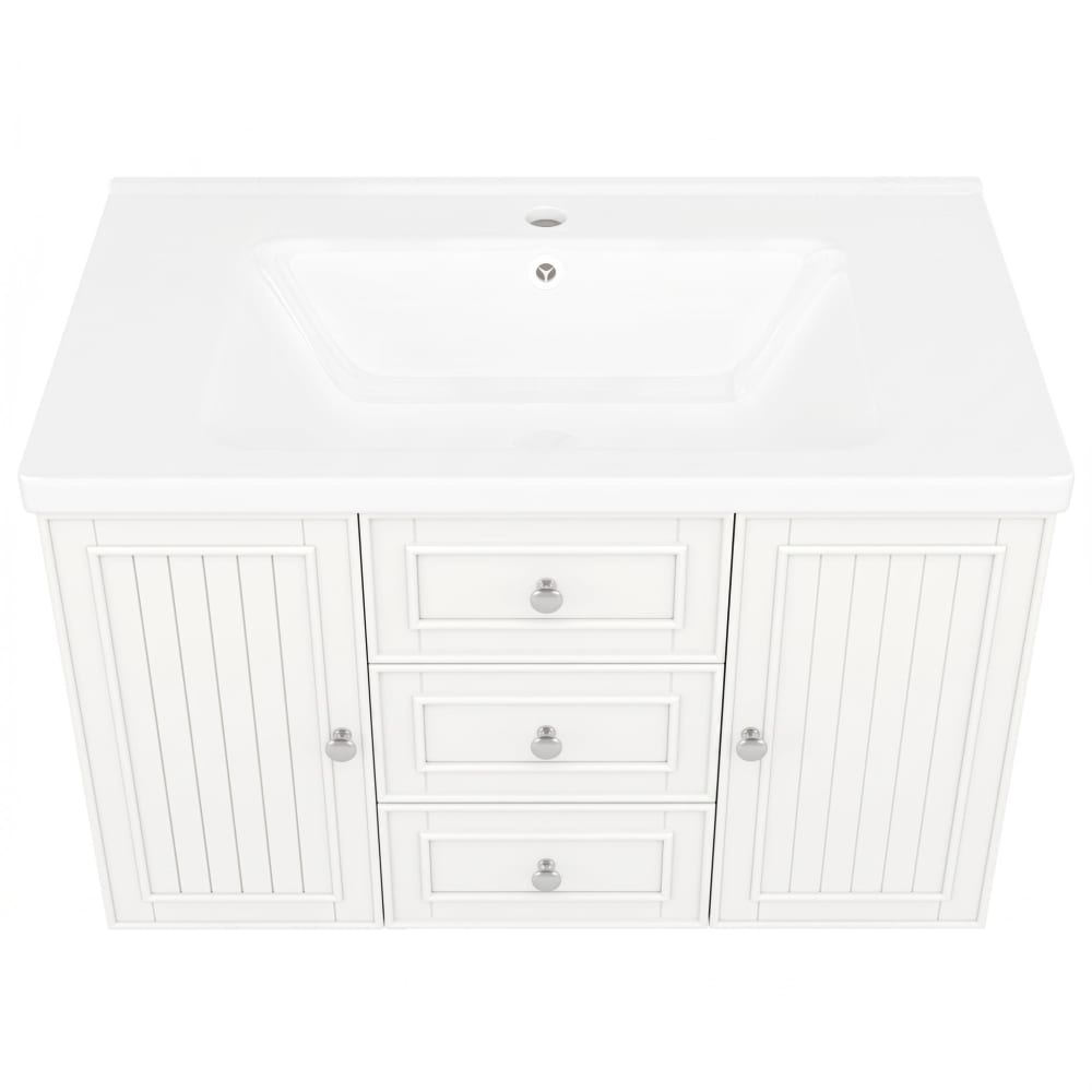 Urban Meuble Hängender Waschtisch 78,5cm Weiß - Keramikbecken & 3 Schubladen - MDF Weiß Spanplatte