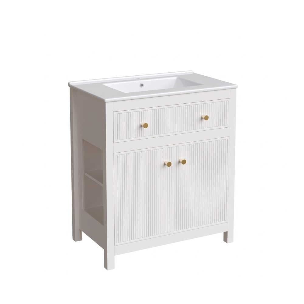 Urban Meuble Waschtischunterschrank weiß 81 cm – geriffeltes Design mit Golddetails style classic chic - Spanplatte