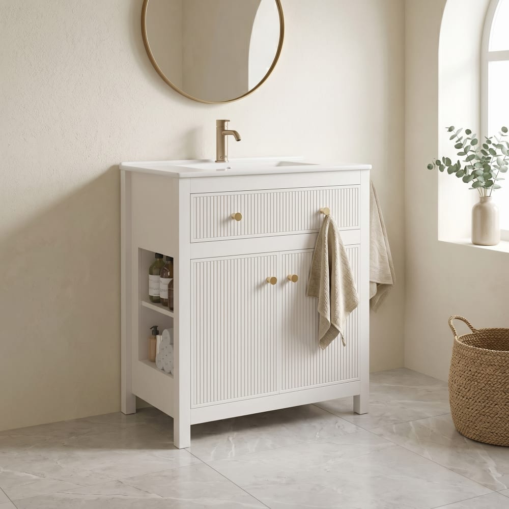 Waschtischunterschrank weiß 81 cm – geriffeltes Design mit