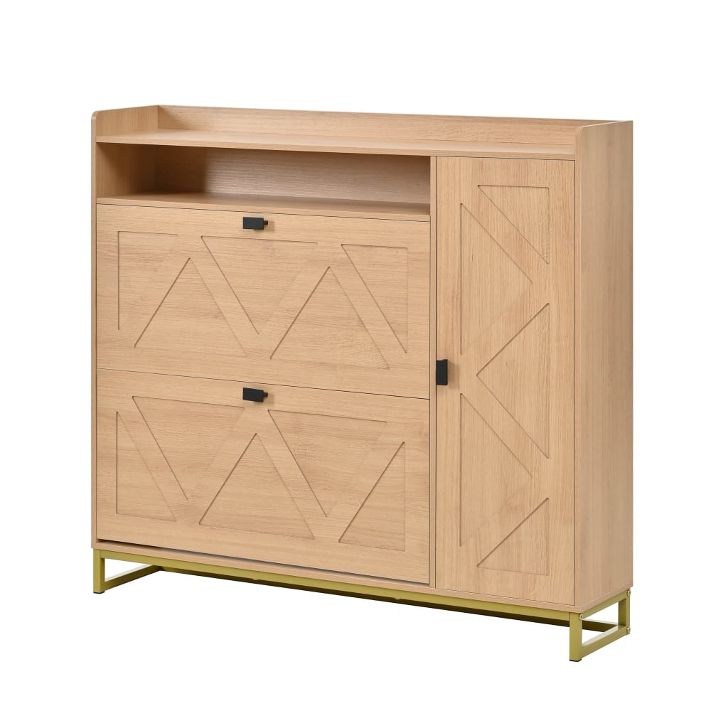 Urban Meuble Schuhschrank geometrisches Design 110x24x100 cm, Naturholzoptik Beige Spanplatte