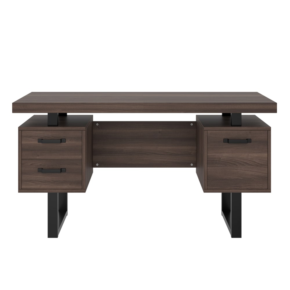 Urban Meuble Schreibtisch im Industrial-Stil mit schwarzen Metallakzenten, Nussbaum Braun Spanplatte
