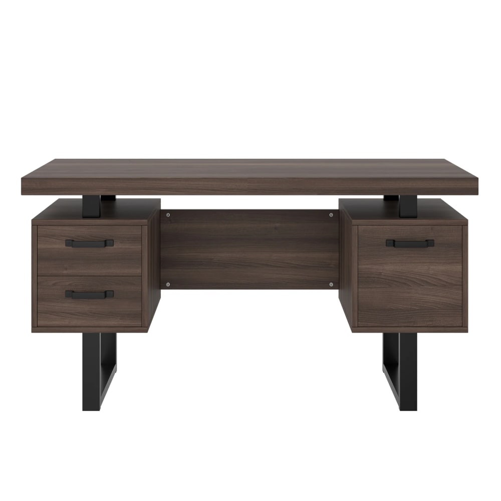 Bureau industriel effet bois noyer avec accents métaliques noirs