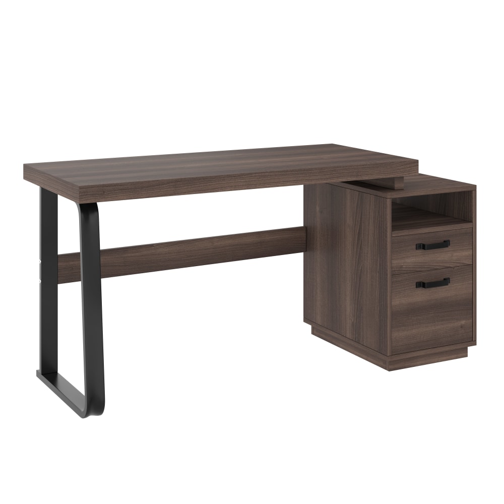 Urban Meuble Schreibtisch im Industrial-Stil mit 2 Schubladen 161×54×76,4, Nussbaum Braun Spanplatte