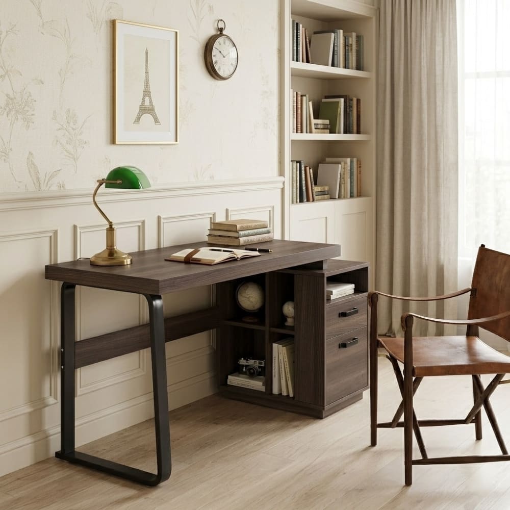Schreibtisch im Industrial-Stil mit 2 Schubladen 161×54×76,4,