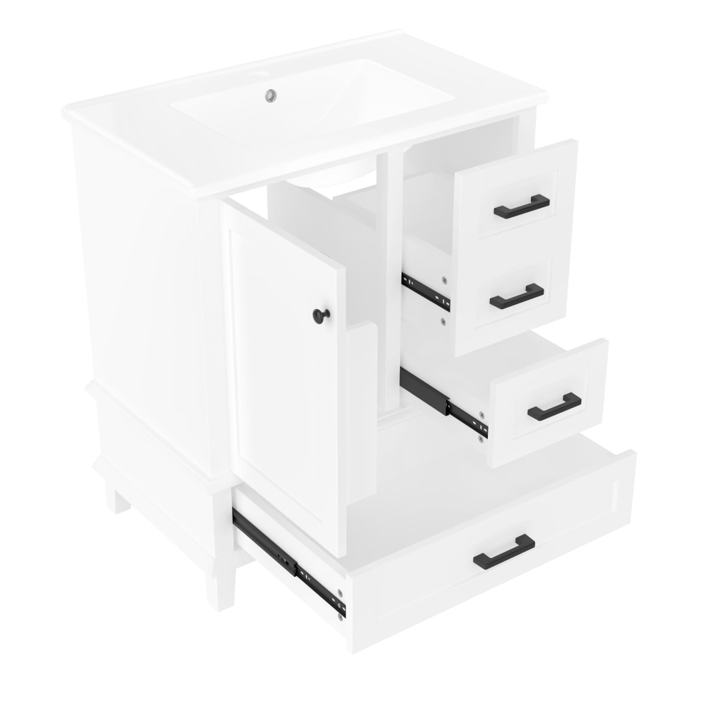 Urban Meuble Waschbeckenunterschrank 76cm mit 4 Schubladen und 1 Tür, Weiß Weiß Spanplatte