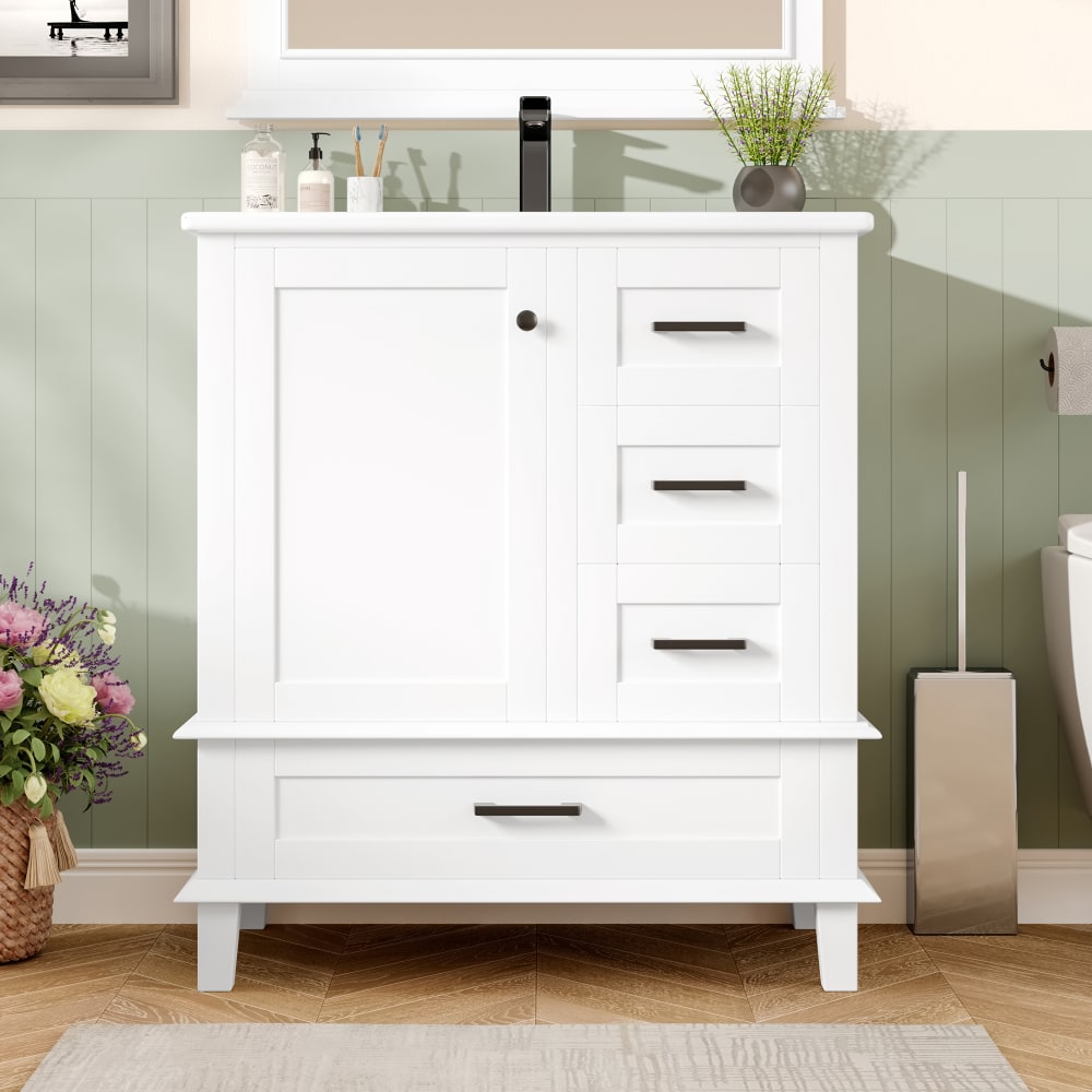 Waschbeckenunterschrank 76cm mit 4 Schubladen und 1 Tür, Weiß -