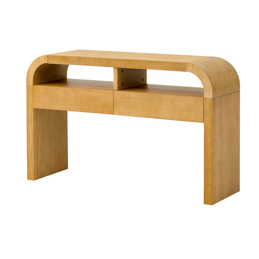 Urban Meuble Konsole im geschwungenen Design mit 2 Schubladen 120x35,5 cm, Natur Beige Spanplatte