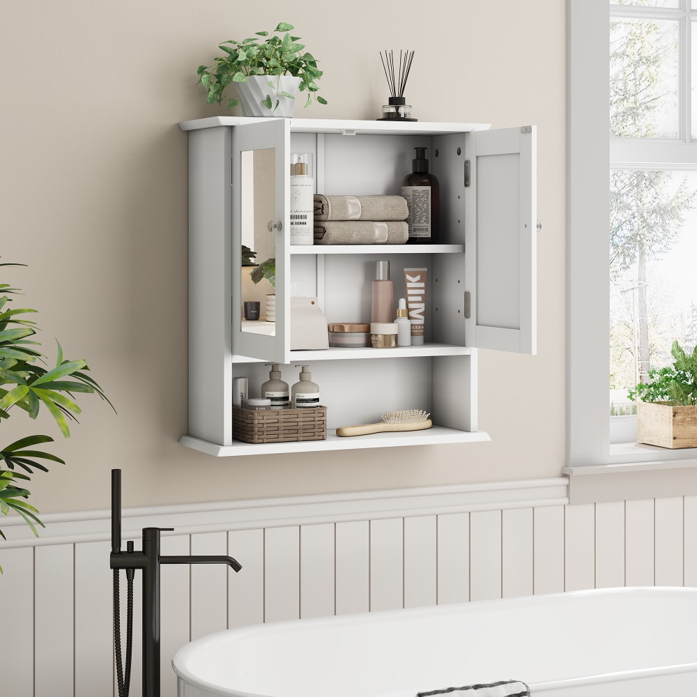Spiegelschrank Weiß 55cm - Bad-Hängeschrank mit verstellbarem