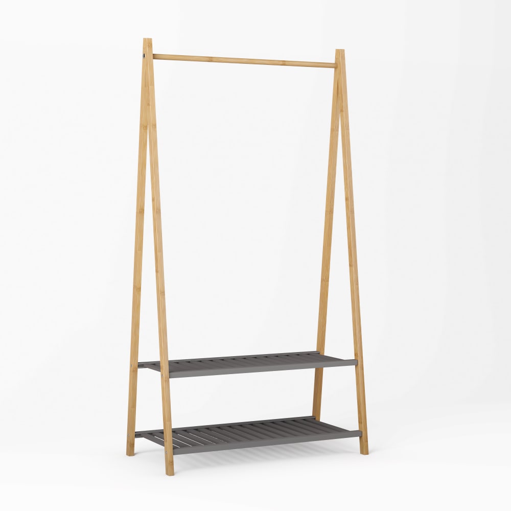 Urban Meuble Bambus Kleiderständer 150cm - Garderobenständer mit 2 Ablagen - Natur style exotic Beige Bambus