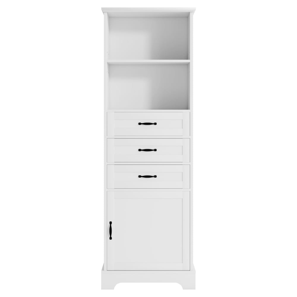 Urban Meuble Hochschrank mit 3 Schubladen & Regalfächern, 56x25x167 cm, Weiß Weiß Spanplatte
