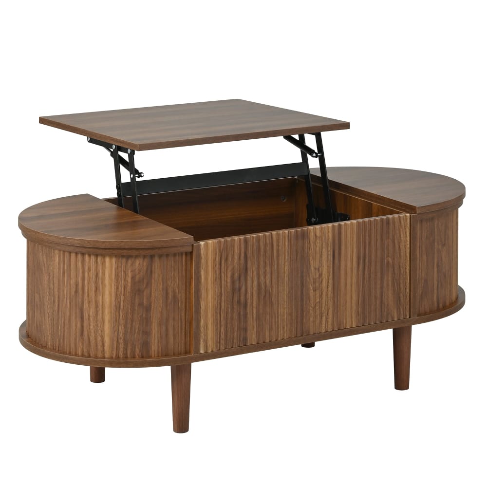 Urban Meuble Ovaler Couchtisch höhenverstellbar Vintage 2 Türen 100x48 cm, Nussbaum Braun Spanplatte