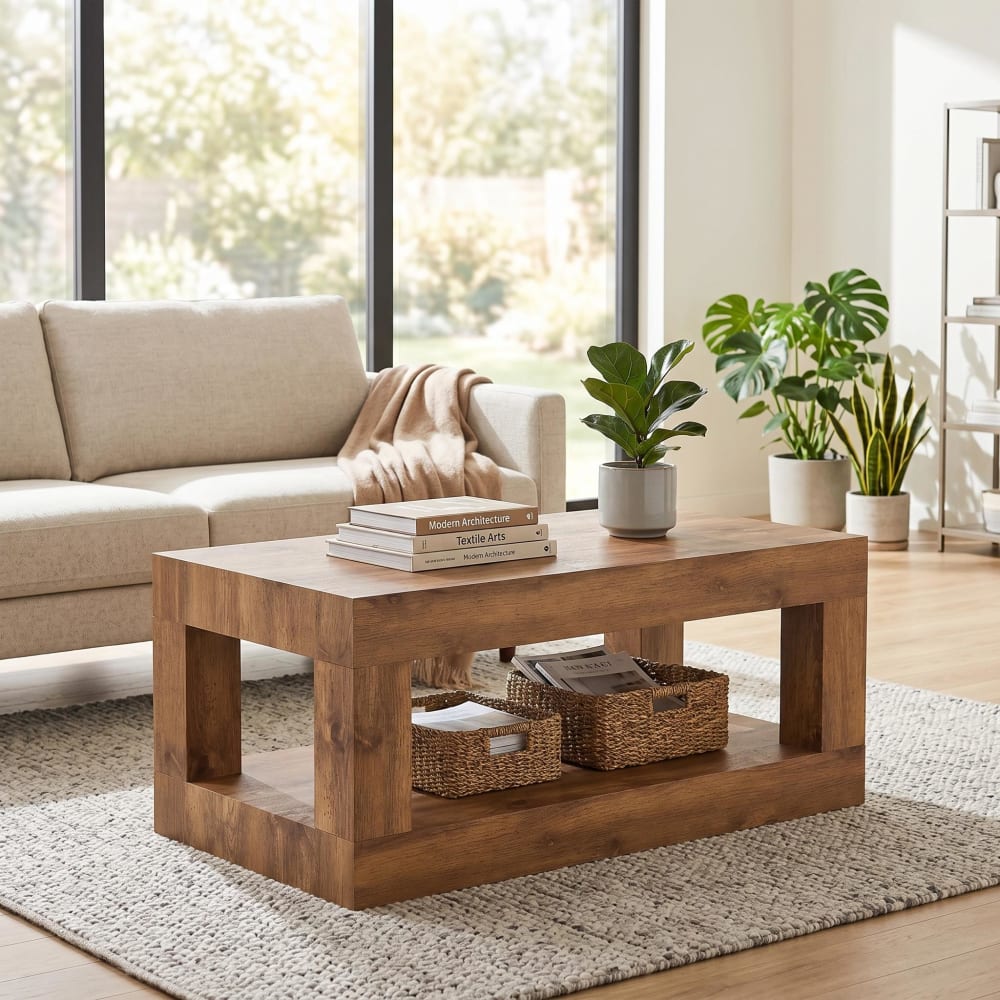 Rechteckiger Couchtisch mit 2 Ebenen, 93x53 cm, Holzoptik -
