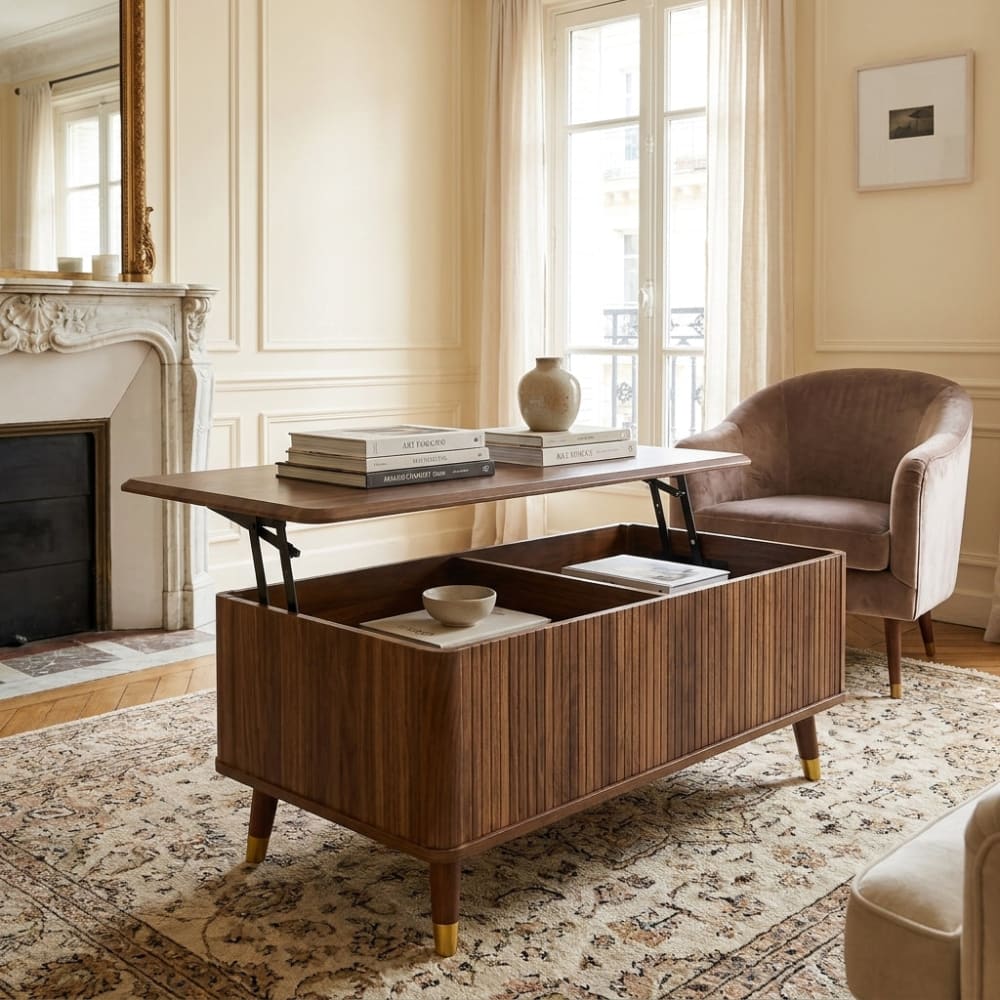 Table basse relevable effet noyer 97x52cm